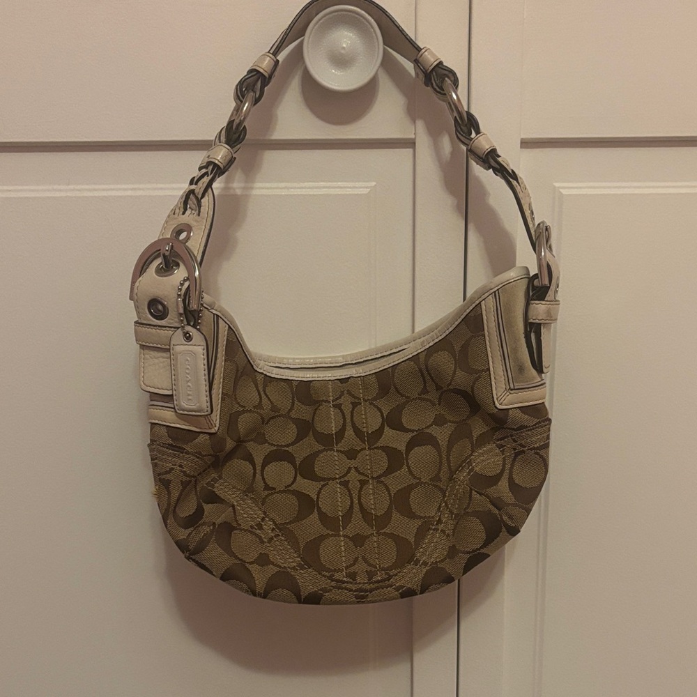 Coach Tan and Cream Signature Shoulder Bag